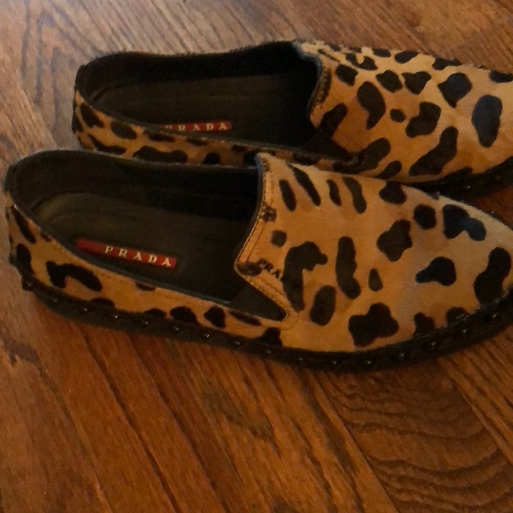 Prada leopard fur loafers
